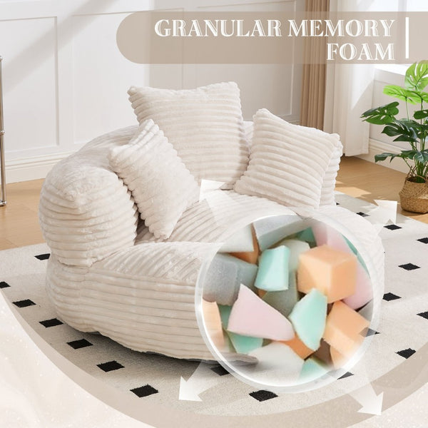English Elm Bean Bag Sofa Oversized Corduroy Floor Lounge Chair with Armrests Pillows Foam Fill Beige W395P426811