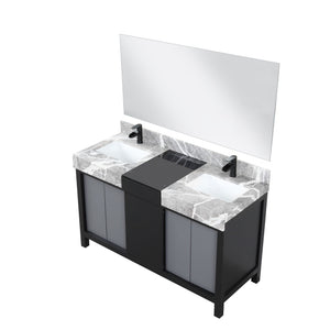 English Elm Black Double Bath Vanity Set With Castle Grey Marble Top, Matte Black Faucet & Large Mirror Included B2731S01027
