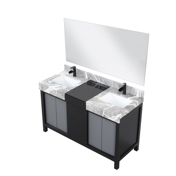 English Elm Black Double Bath Vanity Set With Castle Grey Marble Top, Matte Black Faucet & Large Mirror Included B2731S01027