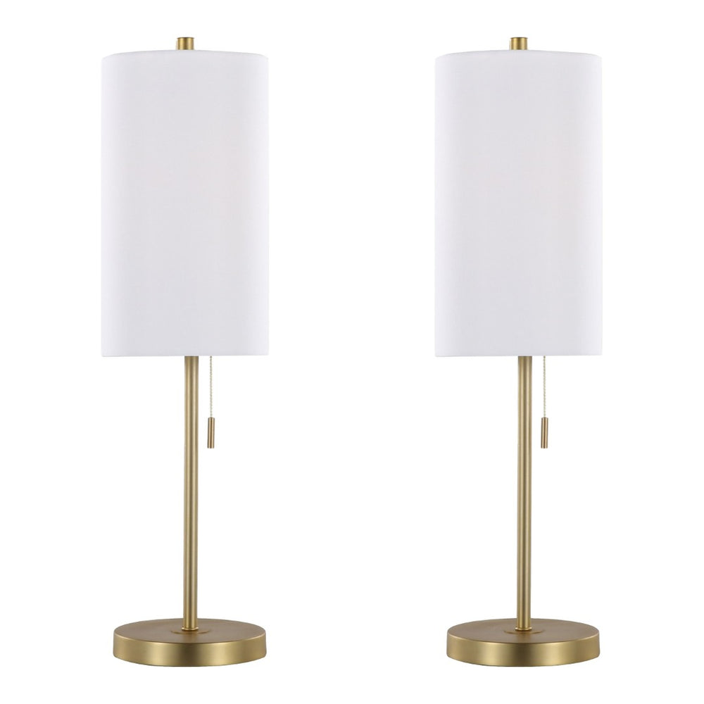 English Elm Metal Buffet Lamps with Gold Finish White Linen Shade and Usb Port Set of 2 B202P471590