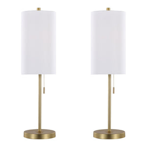 English Elm Metal Buffet Lamps with Gold Finish White Linen Shade and Usb Port Set of 2 B202P471590