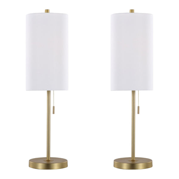 English Elm Metal Buffet Lamps with Gold Finish White Linen Shade and Usb Port Set of 2 B202P471590
