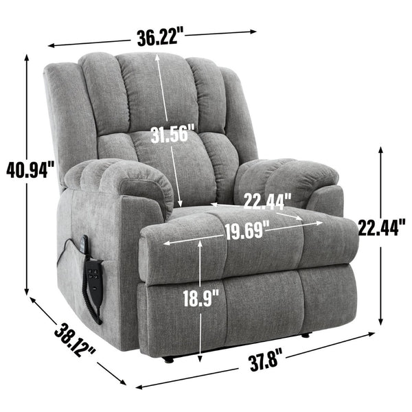 English Elm Dual Motor Power Lift Recliner Chenille Chair with Massage Heat and Infinite Positions Light Gray W3224P288433