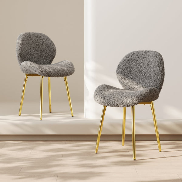 English Elm Modern Minimalist Grey Teddy Velvet Dining Chairs Set Of 2 With Gold Metal Legs For Stylish Comfort W1727P251125