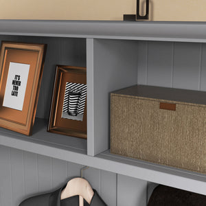 English Elm HOMCOM Entryway Hall Tree with Bench and 5 Double Hooks, Shoe Storage, Anti-Tip Mudroom Organizer Gray W2225P249585