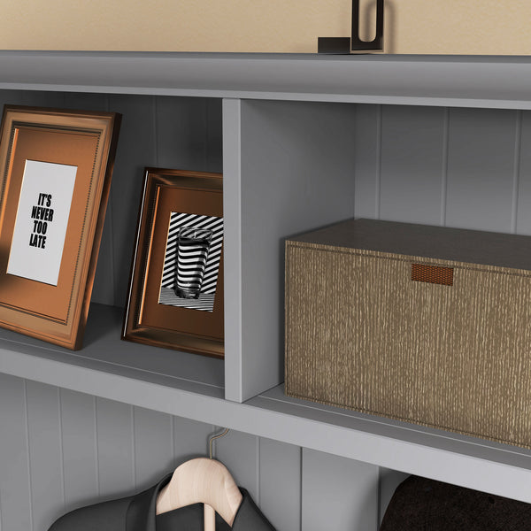 English Elm HOMCOM Entryway Hall Tree with Bench and 5 Double Hooks, Shoe Storage, Anti-Tip Mudroom Organizer Gray W2225P249585