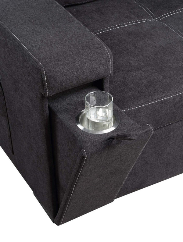 English Elm Ollie Woven Fabric Sleeper Sectional with Storage Chaise and Built-in Charging Ports Black B2749S00017