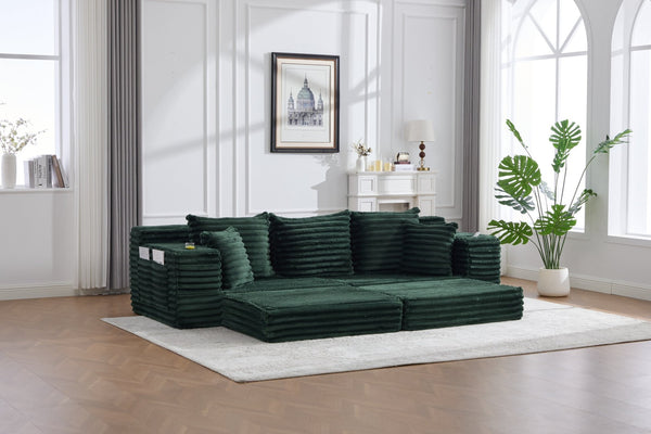 English Elm Oversized Corduroy Cloud Couch Convertible Sleeper Sofa with Memory Foam Seating Emerald W395S00120