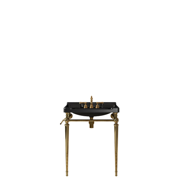 English Elm VICI 28" Bathroom Console Sink with Integrated Ceramic Basin, Overflow, Stainless Support Legs Black,Gold W2615S00111
