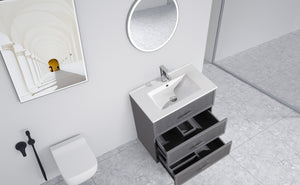 English Elm 30 Inch Bathroom Vanity With Ceramic Sink Combo - Modern Gray Freestanding Storage Cabinet Set W1550S00046