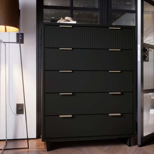 English Elm Granville 38" Black Chest - 5-Drawer Storage With Glam Hardware, Contemporary Design & Solid Wood B365S00081