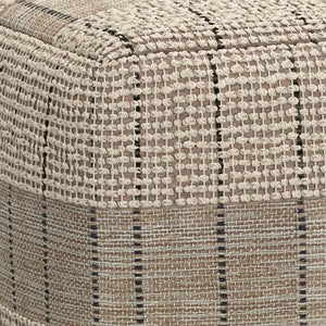 English Elm Elmer Square Woven Pouf Natural & Grey Jute, 18" x 18" x 14" Supportive Bead-Filled Seat Accent Stool B136P252628