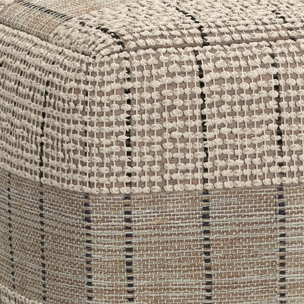 English Elm Elmer Square Woven Pouf Natural & Grey Jute, 18" x 18" x 14" Supportive Bead-Filled Seat Accent Stool B136P252628