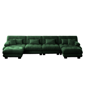 English Elm Free Modular U-Shaped Sectional Sofa - Customizable 4-Seater Couch With Chenille Fabric & 2 Ottomans W714S01096