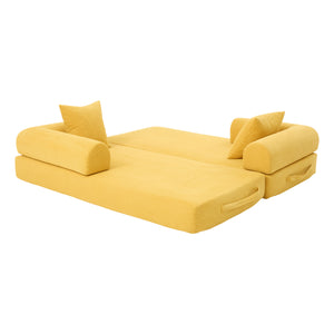 English Elm UNITED modular foldable sofa with metal frame, corduroy upholstery, side pocket & quick assembly convenience Mustard yellow W1568P375635