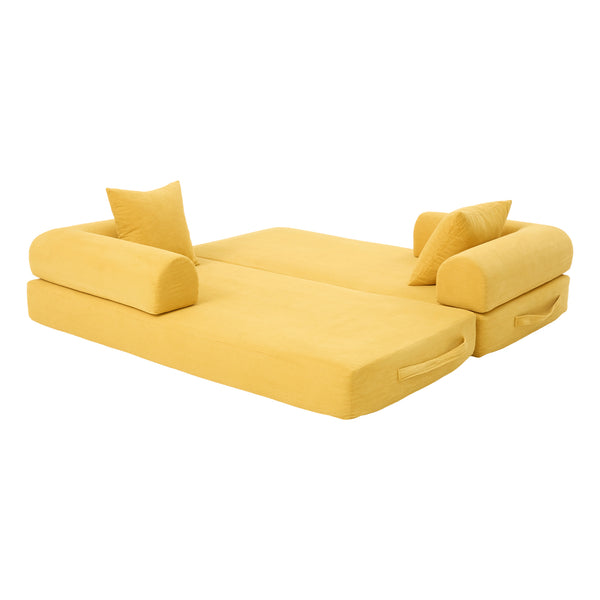 English Elm UNITED modular foldable sofa with metal frame, corduroy upholstery, side pocket & quick assembly convenience Mustard yellow W1568P375635