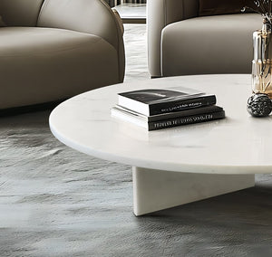 English Elm White Natural Marble Coffee Table – Minimalist Luxury Centerpiece For Modern Living Spaces, 35.4" W1696P262768-GIGA