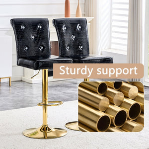 English Elm A Set of 2 Glam Faux Alligator Pvc Barstools with Crystal Buckle Detail Black W1512P491865
