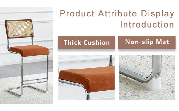 English Elm Natural Rattan Backrest Counter Stools Set of 4 with Chrome Legs and Pu Leather Seats W2920S00107