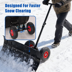 English Elm 30" Carbon Steel Snow Pusher with Wheeled Frame and Adjustable Ergonomic Handle W1422P362635