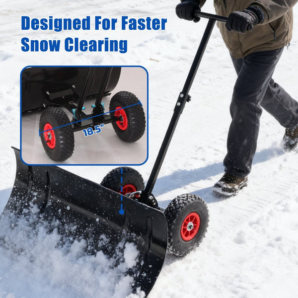 English Elm 30" Carbon Steel Snow Pusher with Wheeled Frame and Adjustable Ergonomic Handle W1422P362635