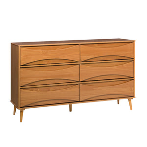 58" 6-Drawer Solid Wood Dresser with Curved Front Detail BRATT6DRDCA-T Caramel BRATT6DRDCA-T Walker Edison