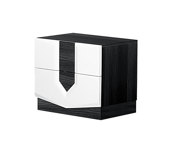 English Elm VIOS Zebrano White HG Nightstand with High-Gloss Finish, Solid Wood & MDF Accent, Contemporary Design B201P215811