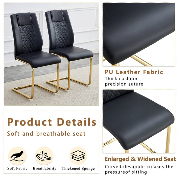 English Elm Table and Chair Set Extendable Mdf Round Oval Dining with Gold Arched Legs Black,White+Gold W1151S03945