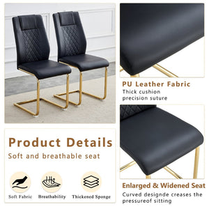 English Elm Table and 6 Chair Extendable Mdf Dining Set with Gold Arched Legs Modern Style Black,White+Gold W1151S03946