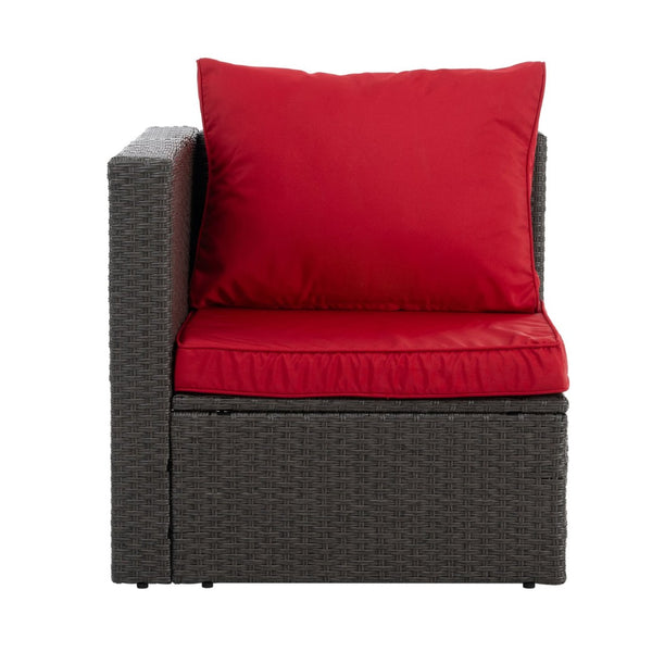 English Elm Patio 7-Piece Pe Wicker Furniture Set With Lounger Sofa, Plush Cushions & Tempered Glass Table W1703S00030-GIGA