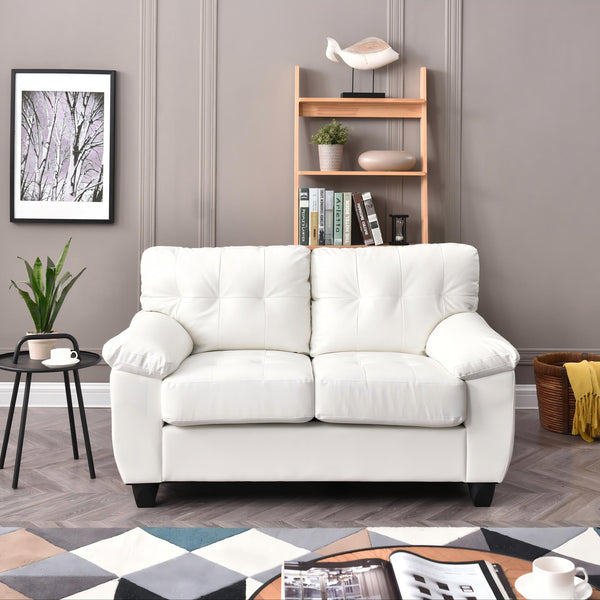 English Elm Contemporary White PU Loveseat 2-Seater 35"H x 57"W x 33"D | Padded Arms, Easy Assembly, Modern Elegance B078S00121