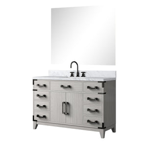 English Elm White Oak Single Bath Vanity 48" W x 22" D with Polished Carrara Marble Top, Chrome Faucet & 46" Mirror B2731S02017