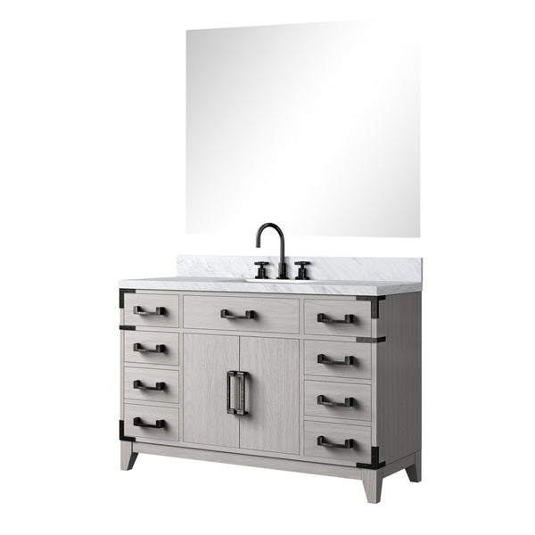 English Elm White Oak Single Bath Vanity 48" W x 22" D with Polished Carrara Marble Top, Chrome Faucet & 46" Mirror B2731S02017