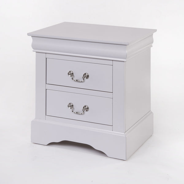English Elm Louis Louis Philippe III Nightstand with 2 Drawers, Brushed Nickel Handles, Modern Minimalist Design White 27 L x 18 W x 23 H B2726P261215