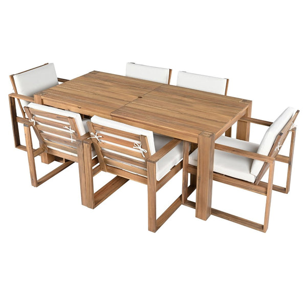 English Elm Trexm Acacia Wood Outdoor Dining Set Seats Six with Umbrella Hole Rustic Patio Beige,Light Teak TM000019AAD