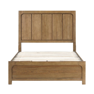 English Elm Light Brown Queen Platform Bed with Four Storage Drawers Hickory Wood Modern Frame B011S02250