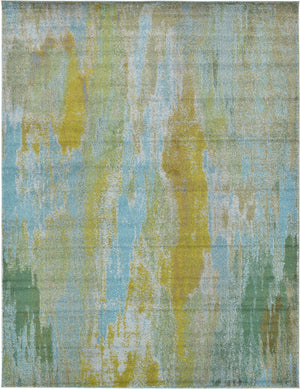 Unique Loom Jardin Lilly Machine Made Abstract Rug Turquoise, Gray/Green/Ivory/Olive/Turquoise/Yellow/Light Blue 10' 0" x 13' 1"