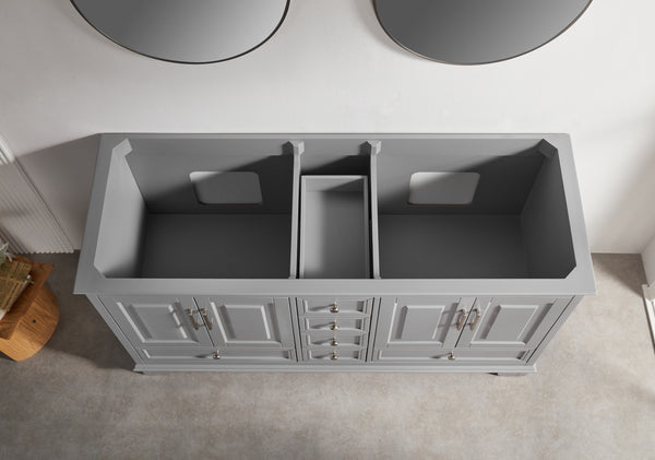 English Elm Fully 60'' Freestanding Double Bathroom Vanity with Solid Wood Base and Carrara Engineered Marble Top Gray W1826P382805