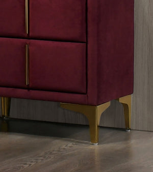 English Elm Red Glam Nightstand with Gold-Coated Legs, Fully Upholstered Flannelette Bedside Table, 22"W x 24"H B2741P350273