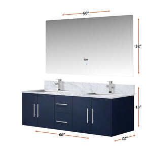 English Elm Navy Blue Double Bath Vanity Set With Carrara Marble Top, Led Mirror & Faucet For Modern Elegance B2731S00988