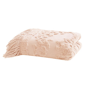 JLA Home Madison Park - 100% Cotton Tufted Chenille Throw with Fringe Tassel — Lightweight, Breathable Boho Layering Accent Blush MP50N-5511