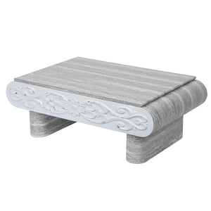 English Elm Rounded Edge Coffee Table Solid Wood Engraved Drawer Modern Living Room Storage Beige+Grey W3040P428762