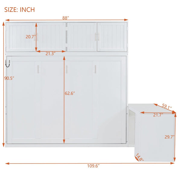 English Elm Queen Murphy Bed With Desk & Storage Shelves - Versatile, Space-Saving Solution For Modern Homes N820S10034K-GIGA