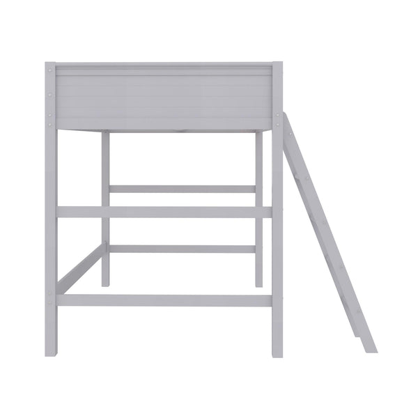 English Elm Denver Full Size Loft Bed with Ladder & Guardrails, Gray Wood Space-Saving Design for Kids Rooms B2733P384490