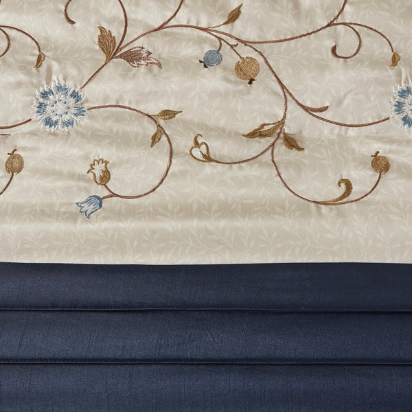 English Elm Embroidered 7-Piece Navy King Comforter Set With Floral Design & Decorative Pillows For Elegance B03596945