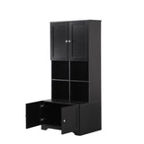 English Elm Tall and Wide Bathroom Floor Storage Cabinet, Bathroom Storage Unit, Freestanding Cabinet With 4 Doors, Adjustable Shelves, Open Multi-Layer Shelves, Black