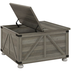 English Elm HOMCOM Farmhouse Coffee Table with Flip Lift Top and Hidden Storage, Square Center Table, Rustic Charm Gray W2225P217440