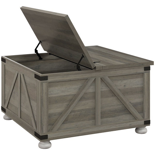 English Elm HOMCOM Farmhouse Coffee Table with Flip Lift Top and Hidden Storage, Square Center Table, Rustic Charm Gray W2225P217440