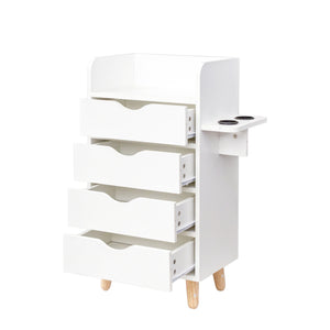 English Elm 4 Layer Salon Storage Cabinet with 2 Dryer Holders, 4 Drawers & Raised Legs — Stylish Hair Stylist Organizer for Salon & Home W331P248070