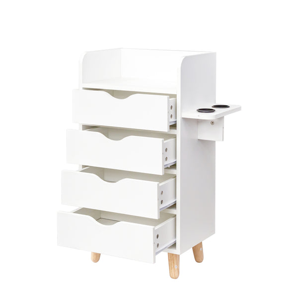 English Elm 4 Layer Salon Storage Cabinet with 2 Dryer Holders, 4 Drawers & Raised Legs — Stylish Hair Stylist Organizer for Salon & Home W331P248070